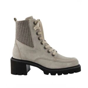 Light Gray suede leather ankle / combat boots. Women’s US sizes